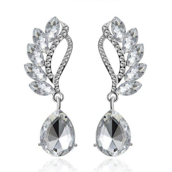 1/2 OFF White Crystal Teardrop Evening Earrings - Picture 1 of 5
